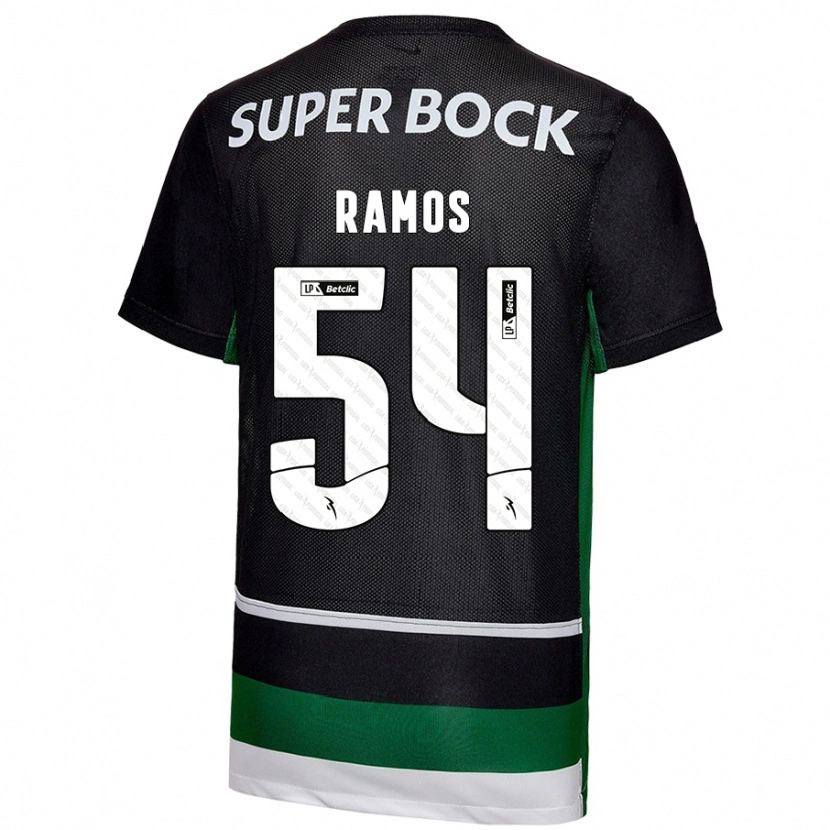 Danxen Enfant Maillot Bruno Ramos #54 Noir Blanc Vert Tenues Domicile 2024/25 T-Shirt