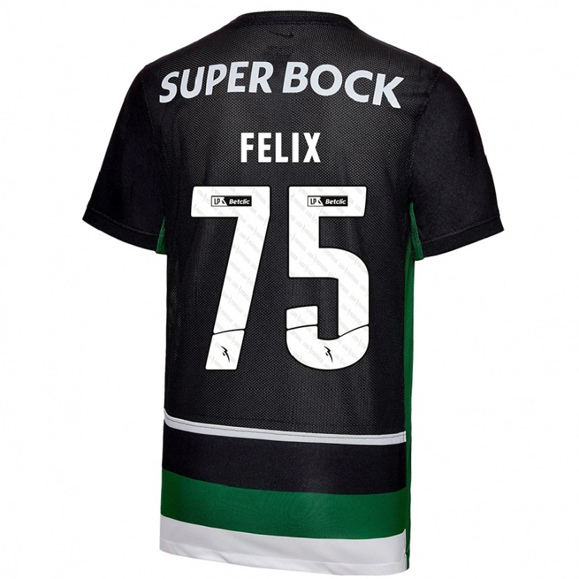 Danxen Enfant Maillot Vando Félix #75 Noir Blanc Vert Tenues Domicile 2024/25 T-Shirt