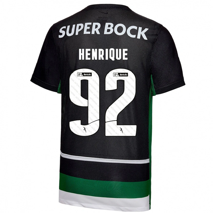 Danxen Enfant Maillot Eduardo Henrique #92 Noir Blanc Vert Tenues Domicile 2024/25 T-Shirt