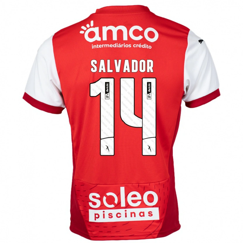 Danxen Enfant Maillot João Salvador #14 Rouge Blanc Tenues Domicile 2024/25 T-Shirt