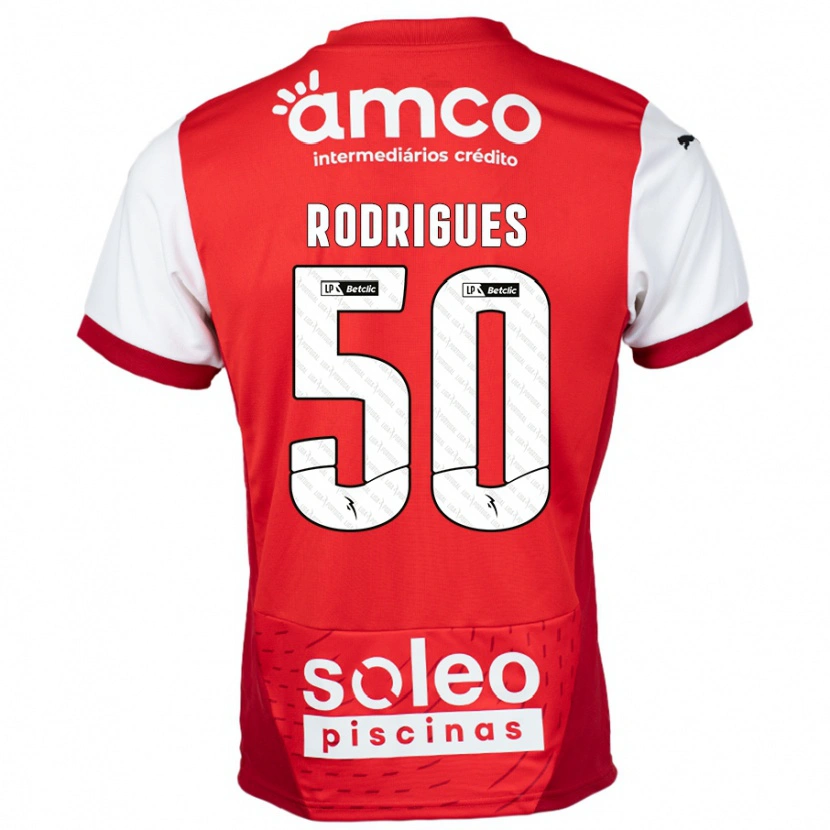 Danxen Enfant Maillot Diego Rodrigues #50 Rouge Blanc Tenues Domicile 2024/25 T-Shirt