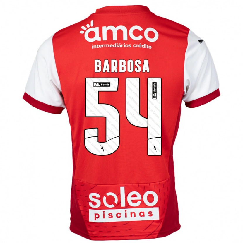 Danxen Enfant Maillot Guilherme Barbosa #54 Rouge Blanc Tenues Domicile 2024/25 T-Shirt