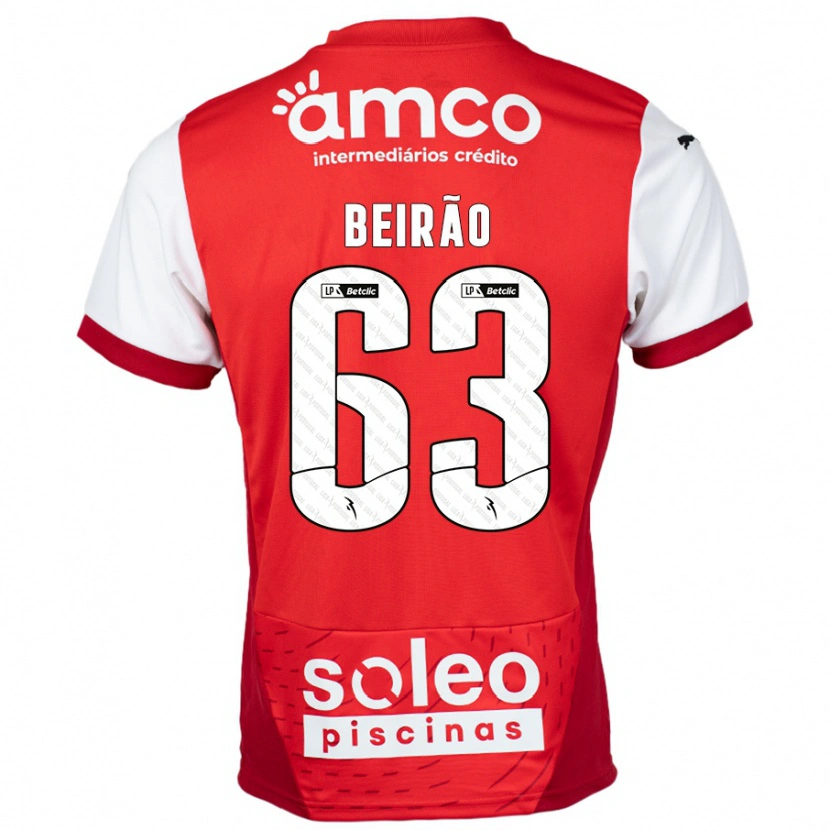 Danxen Enfant Maillot Rodrigo Beirão #63 Rouge Blanc Tenues Domicile 2024/25 T-Shirt