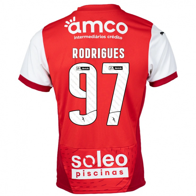 Danxen Enfant Maillot Dinis Rodrigues #97 Rouge Blanc Tenues Domicile 2024/25 T-Shirt