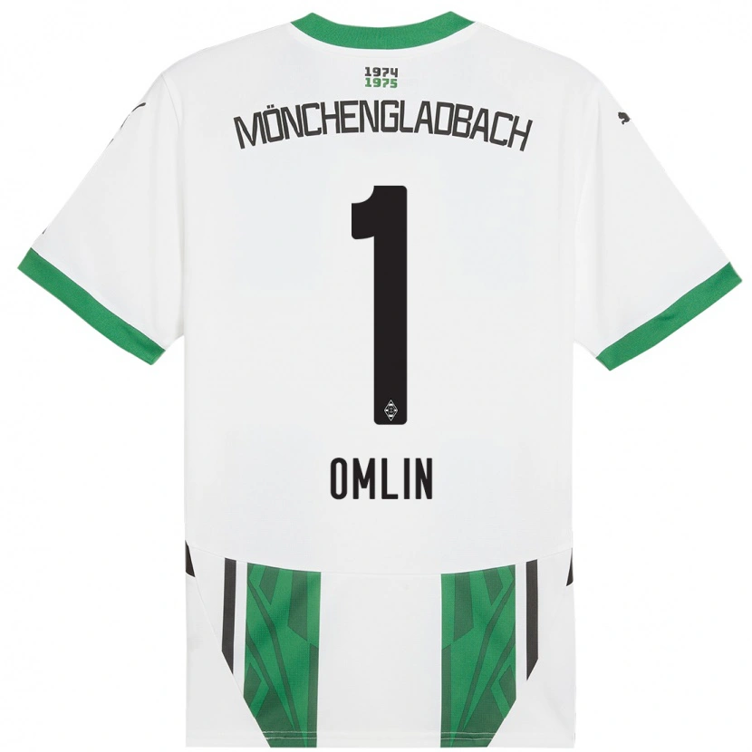 Danxen Enfant Maillot Jonas Omlin #1 Blanc Vert Tenues Domicile 2024/25 T-Shirt