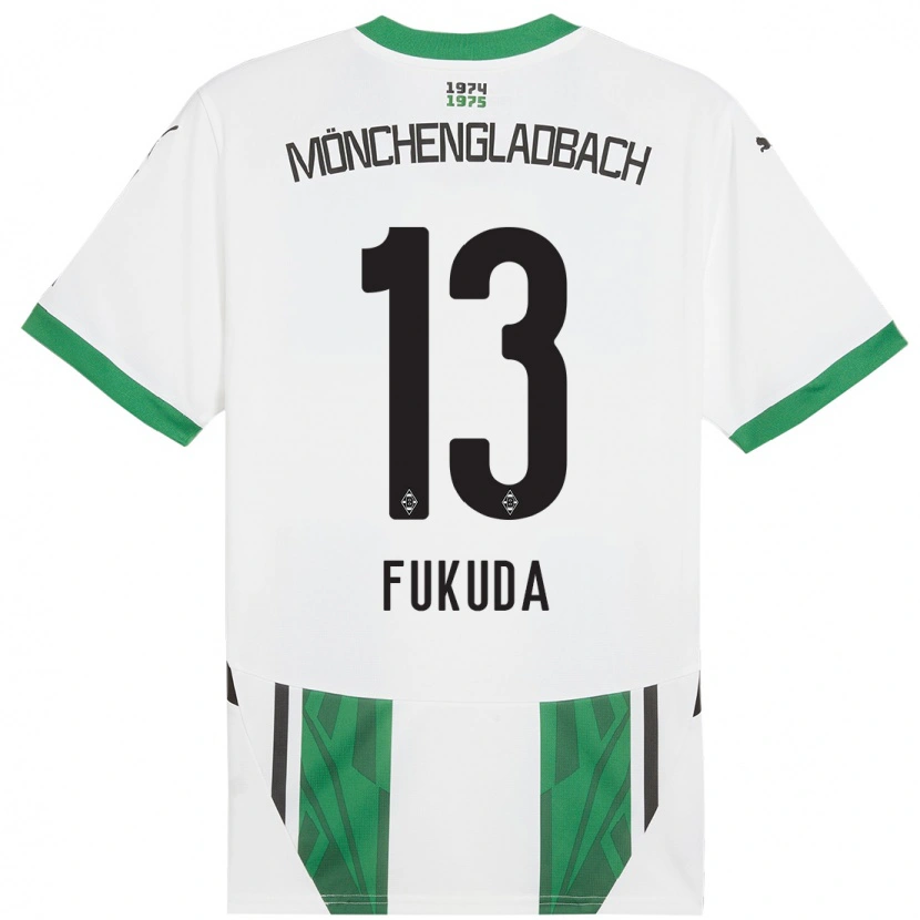 Danxen Enfant Maillot Shio Fukuda #13 Blanc Vert Tenues Domicile 2024/25 T-Shirt