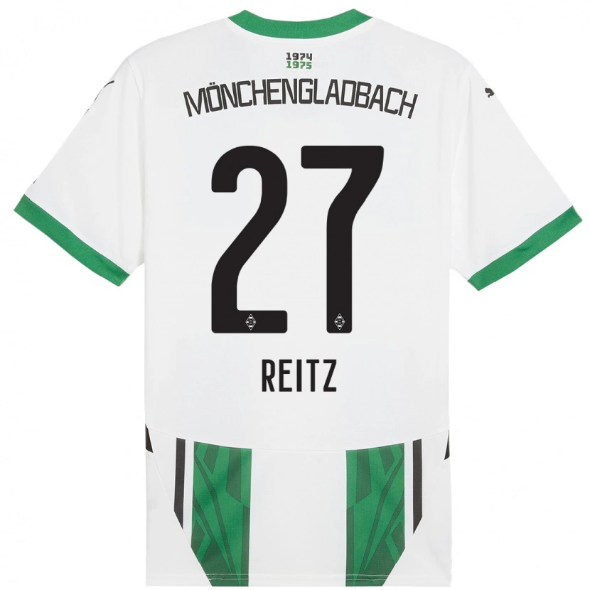 Danxen Enfant Maillot Rocco Reitz #27 Blanc Vert Tenues Domicile 2024/25 T-Shirt