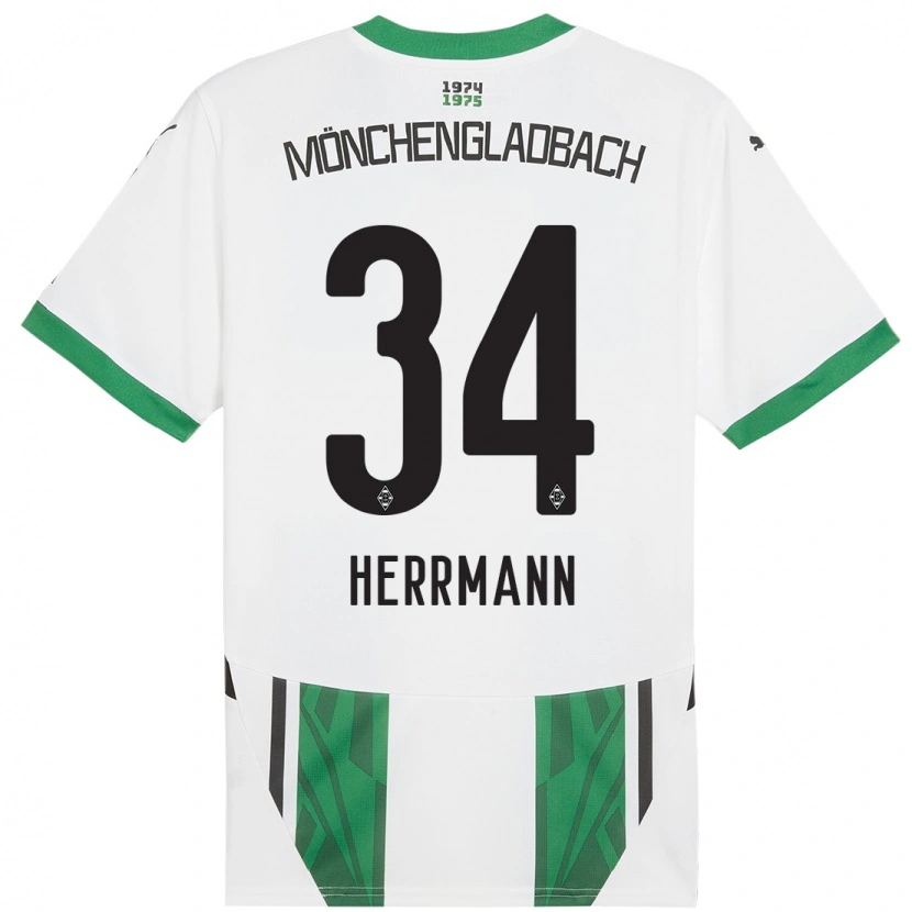 Danxen Enfant Maillot Charles Herrmann #34 Blanc Vert Tenues Domicile 2024/25 T-Shirt