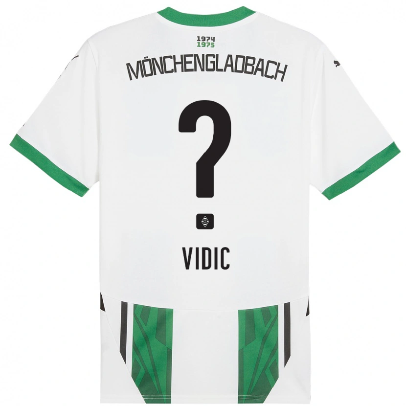 Danxen Enfant Maillot Nico Vidic #0 Blanc Vert Tenues Domicile 2024/25 T-Shirt