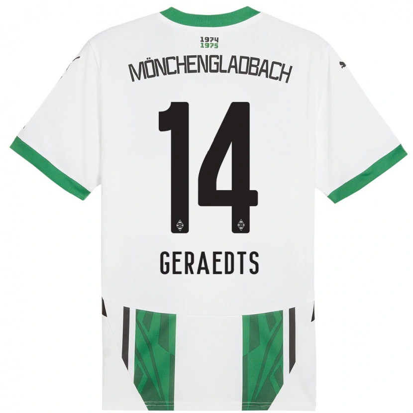 Danxen Enfant Maillot Kelsey Geraedts #14 Blanc Vert Tenues Domicile 2024/25 T-Shirt