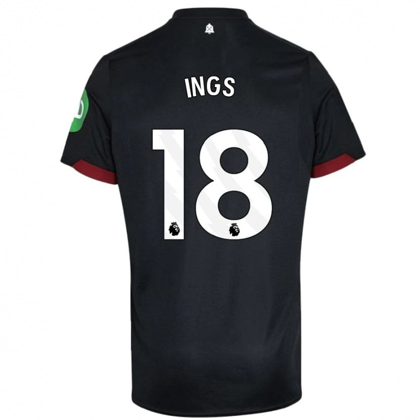 Danxen Enfant Maillot Danny Ings #18 Noir Blanc Tenues Extérieur 2024/25 T-Shirt