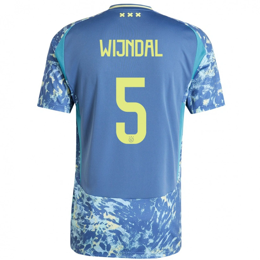 Danxen Enfant Maillot Owen Wijndal #5 Gris Bleu Jaune Tenues Extérieur 2024/25 T-Shirt