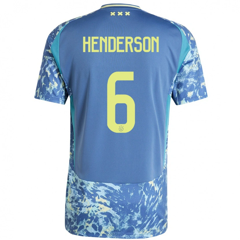 Danxen Enfant Maillot Jordan Henderson #6 Gris Bleu Jaune Tenues Extérieur 2024/25 T-Shirt