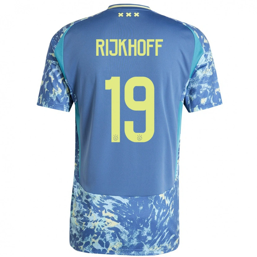 Danxen Enfant Maillot Julian Rijkhoff #19 Gris Bleu Jaune Tenues Extérieur 2024/25 T-Shirt