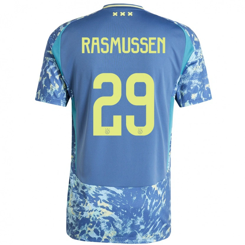 Danxen Enfant Maillot Christian Rasmussen #29 Gris Bleu Jaune Tenues Extérieur 2024/25 T-Shirt