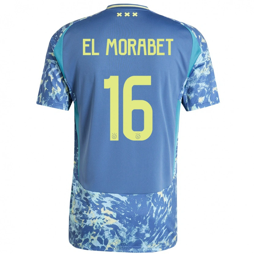 Danxen Enfant Maillot Younes El Morabet #16 Gris Bleu Jaune Tenues Extérieur 2024/25 T-Shirt