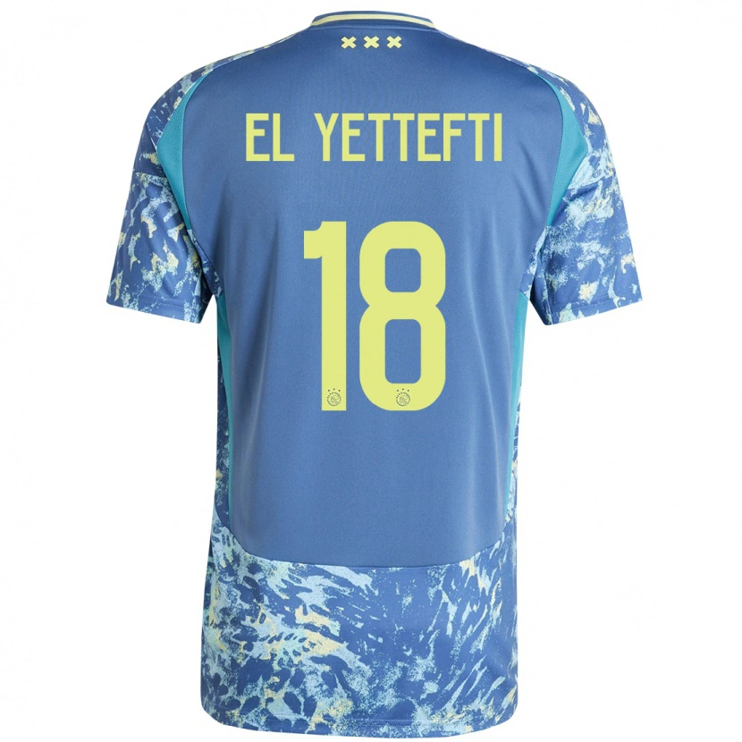 Danxen Enfant Maillot Adil Amghar El Yettefti #18 Gris Bleu Jaune Tenues Extérieur 2024/25 T-Shirt