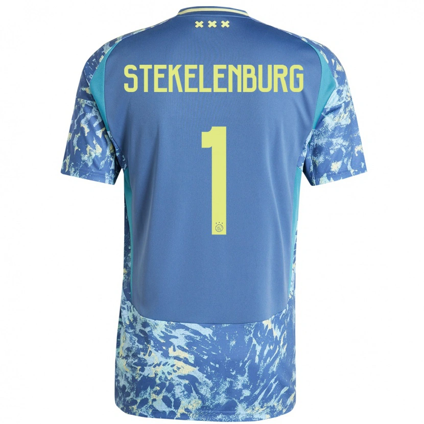 Danxen Enfant Maillot Maarten Stekelenburg #1 Gris Bleu Jaune Tenues Extérieur 2024/25 T-Shirt