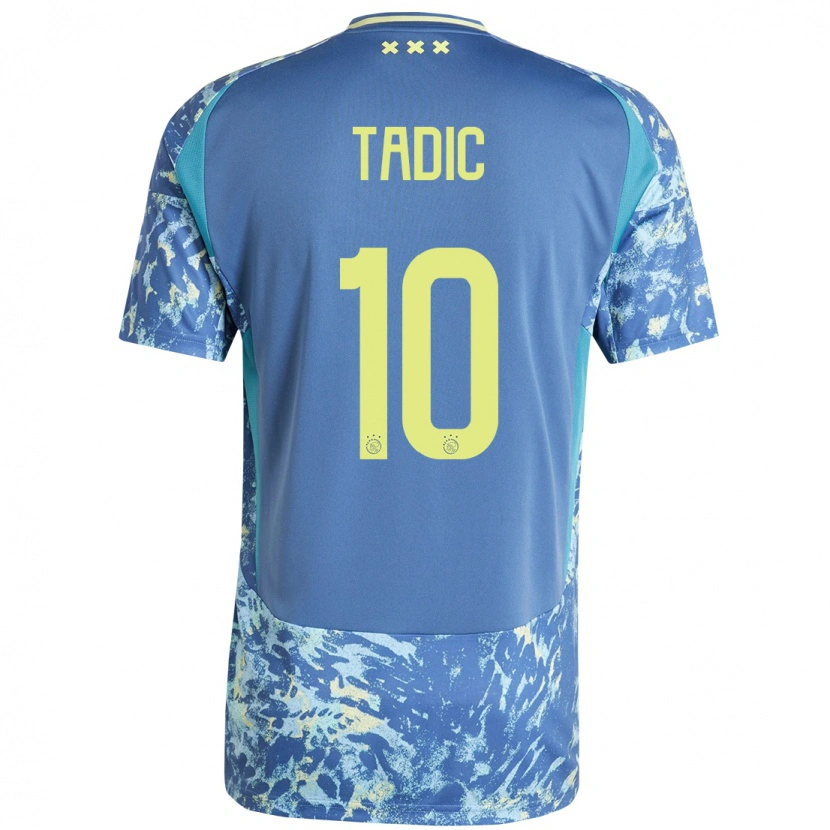 Danxen Enfant Maillot Dusan Tadic #10 Gris Bleu Jaune Tenues Extérieur 2024/25 T-Shirt