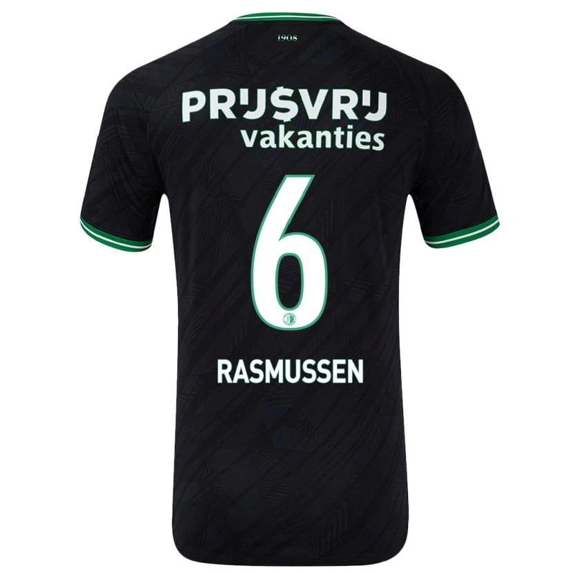 Danxen Enfant Maillot Jacob Rasmussen #6 Noir Vert Tenues Extérieur 2024/25 T-Shirt