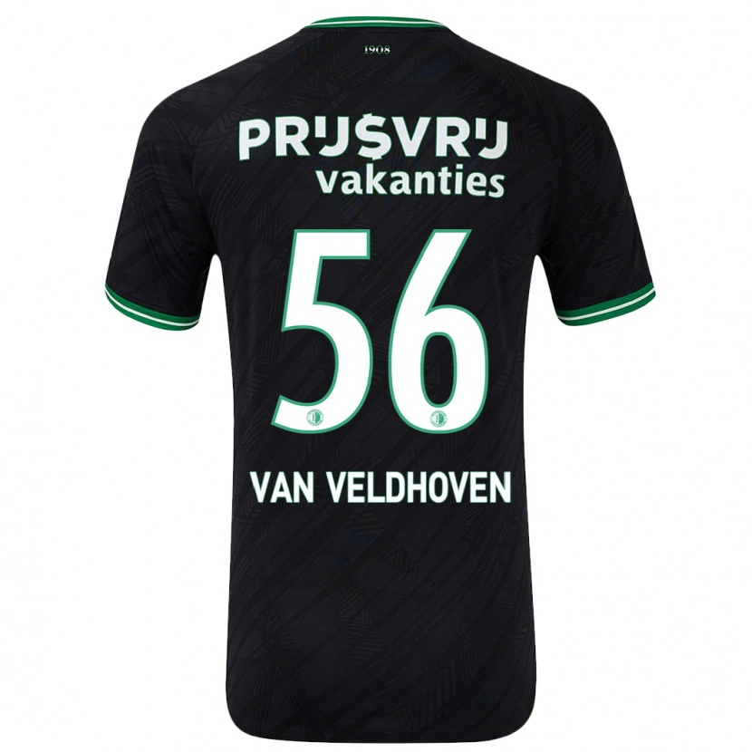 Danxen Enfant Maillot Kars Van Veldhoven #56 Noir Vert Tenues Extérieur 2024/25 T-Shirt