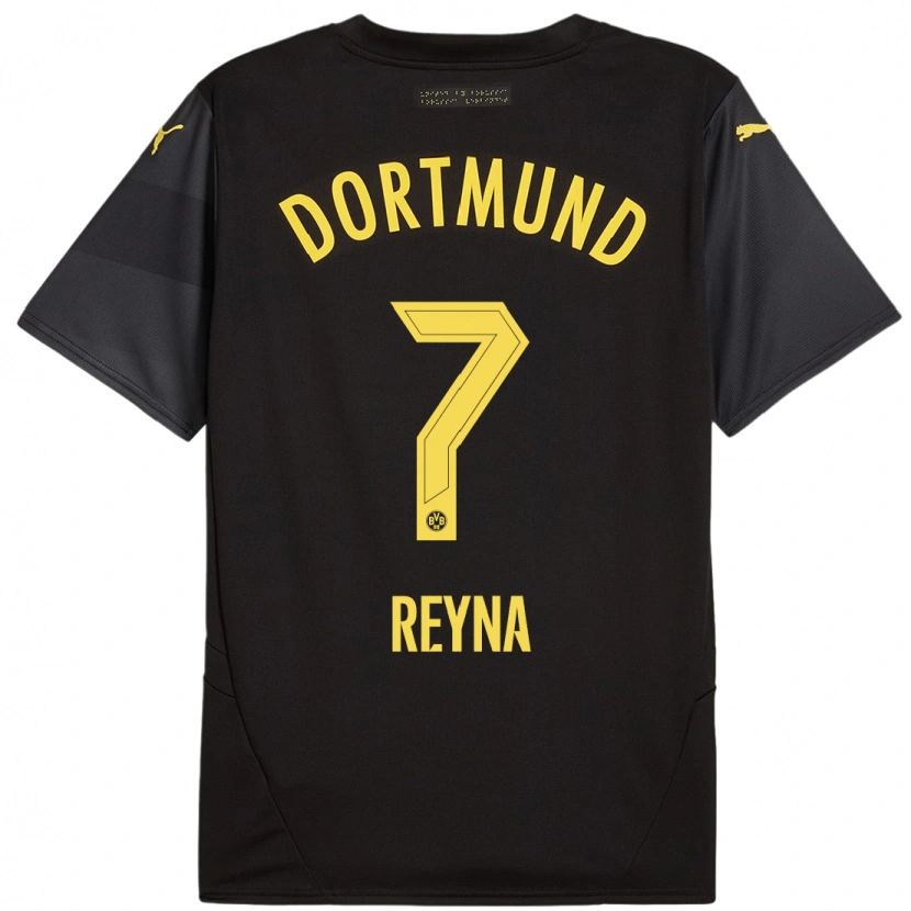 Danxen Enfant Maillot Giovanni Reyna #7 Noir Jaune Tenues Extérieur 2024/25 T-Shirt