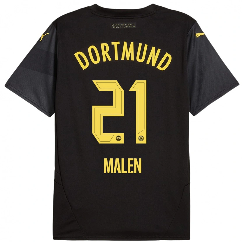 Danxen Enfant Maillot Donyell Malen #21 Noir Jaune Tenues Extérieur 2024/25 T-Shirt