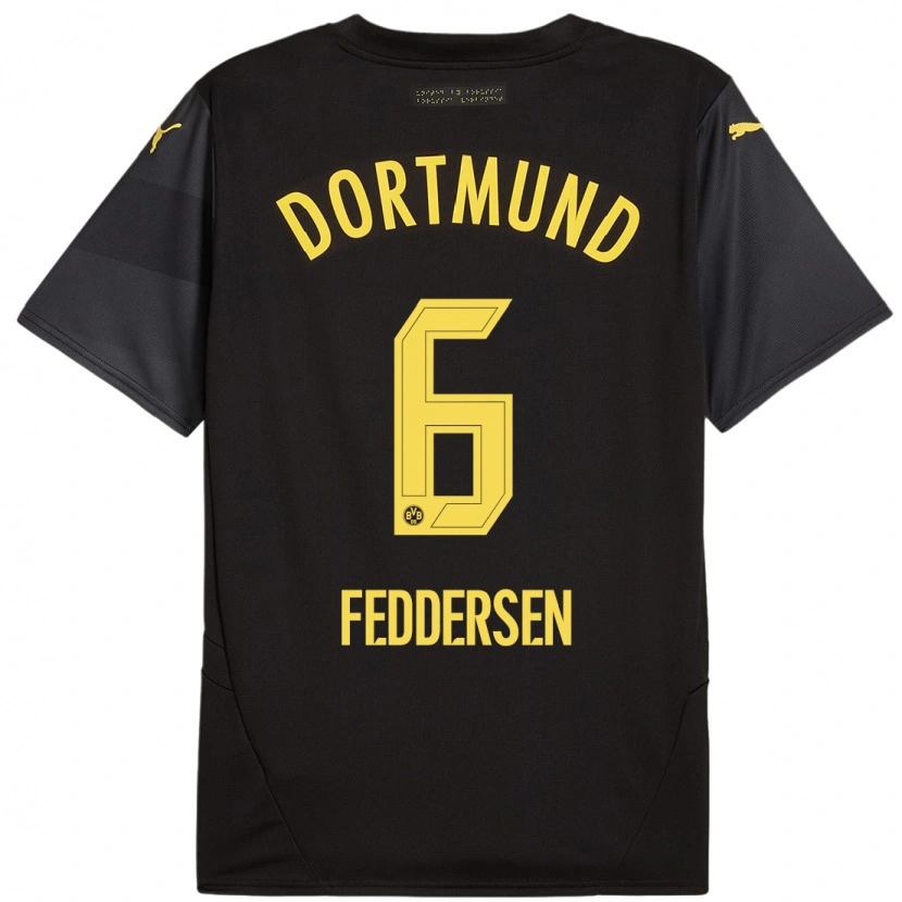 Danxen Enfant Maillot Jonas Feddersen #6 Noir Jaune Tenues Extérieur 2024/25 T-Shirt