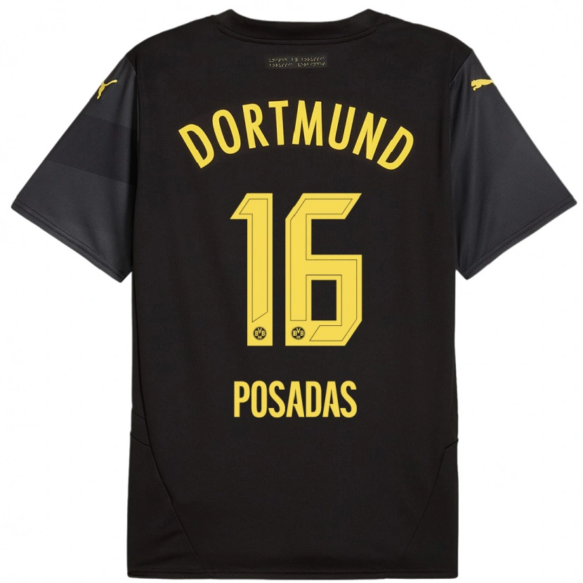 Danxen Enfant Maillot Leonardo Posadas #16 Noir Jaune Tenues Extérieur 2024/25 T-Shirt