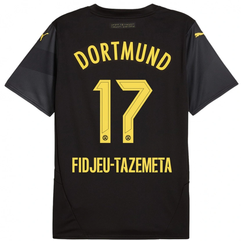 Danxen Enfant Maillot Thierry Fidjeu-Tazemeta #17 Noir Jaune Tenues Extérieur 2024/25 T-Shirt