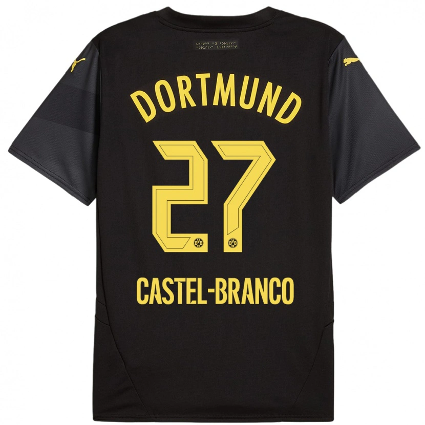 Danxen Enfant Maillot Diego Castel-Branco #27 Noir Jaune Tenues Extérieur 2024/25 T-Shirt