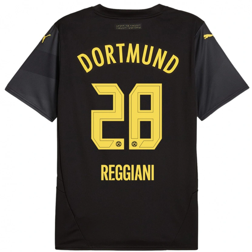 Danxen Enfant Maillot Luca Reggiani #28 Noir Jaune Tenues Extérieur 2024/25 T-Shirt