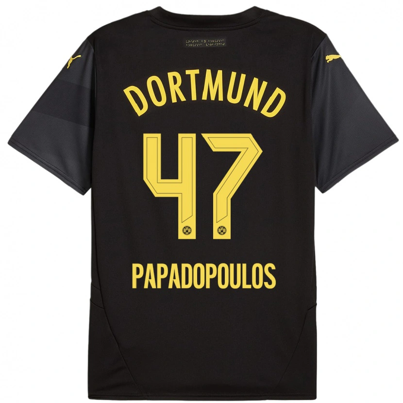 Danxen Enfant Maillot Antonios Papadopoulos #47 Noir Jaune Tenues Extérieur 2024/25 T-Shirt