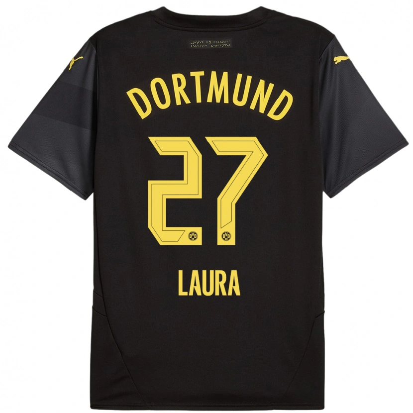 Danxen Enfant Maillot Van Der Heijden Laura #27 Noir Jaune Tenues Extérieur 2024/25 T-Shirt