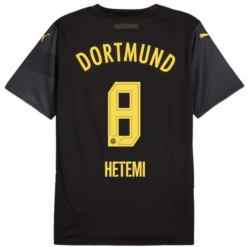 Danxen Enfant Maillot Rilind Hetemi #8 Noir Jaune Tenues Extérieur 2024/25 T-Shirt