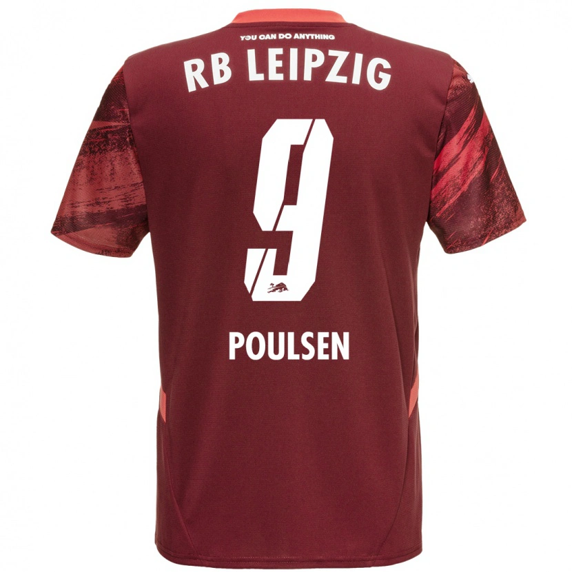 Danxen Enfant Maillot Yussuf Poulsen #9 Bordeaux Tenues Extérieur 2024/25 T-Shirt