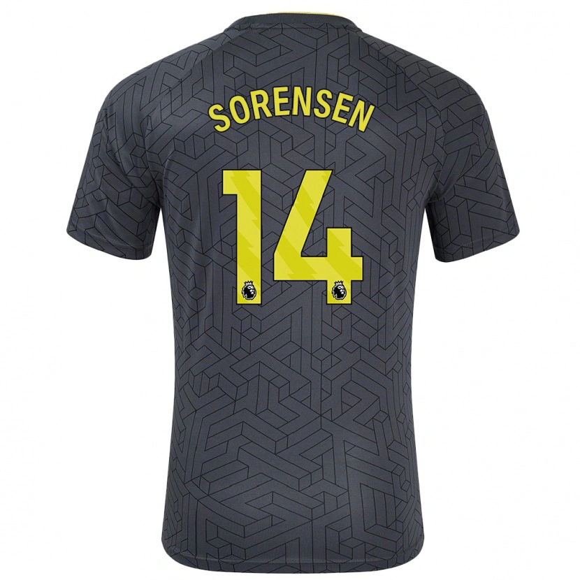 Danxen Enfant Maillot Nicoline Sorensen #14 Noir Jaune Tenues Extérieur 2024/25 T-Shirt