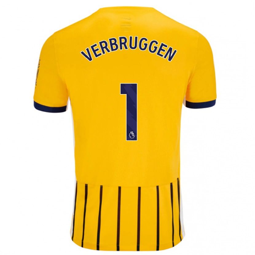 Danxen Enfant Maillot Bart Verbruggen #1 Doré Bleu À Fines Rayures Tenues Extérieur 2024/25 T-Shirt