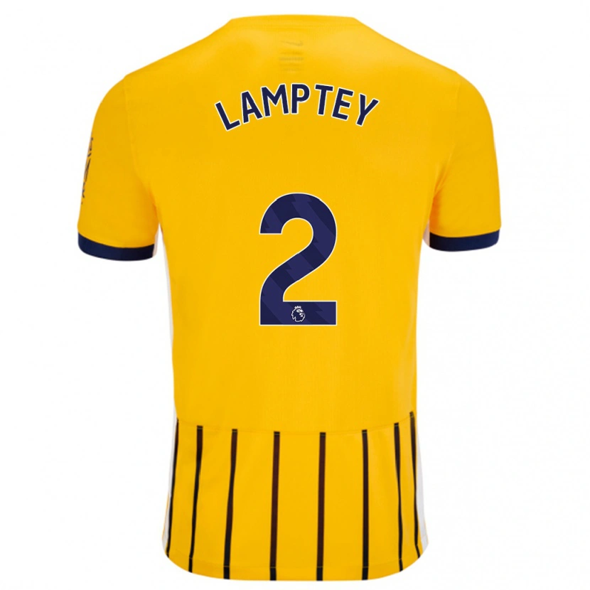 Danxen Enfant Maillot Tariq Lamptey #2 Doré Bleu À Fines Rayures Tenues Extérieur 2024/25 T-Shirt