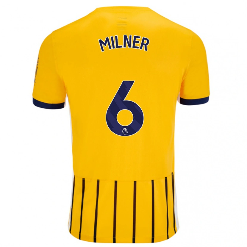 Danxen Enfant Maillot James Milner #6 Doré Bleu À Fines Rayures Tenues Extérieur 2024/25 T-Shirt