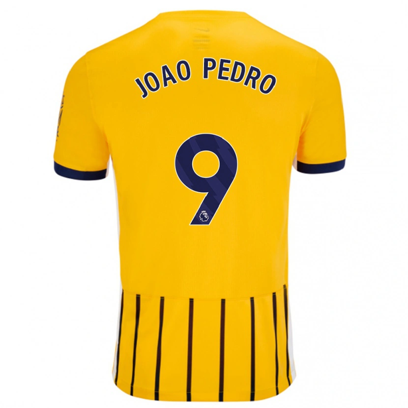 Danxen Enfant Maillot João Pedro #9 Doré Bleu À Fines Rayures Tenues Extérieur 2024/25 T-Shirt