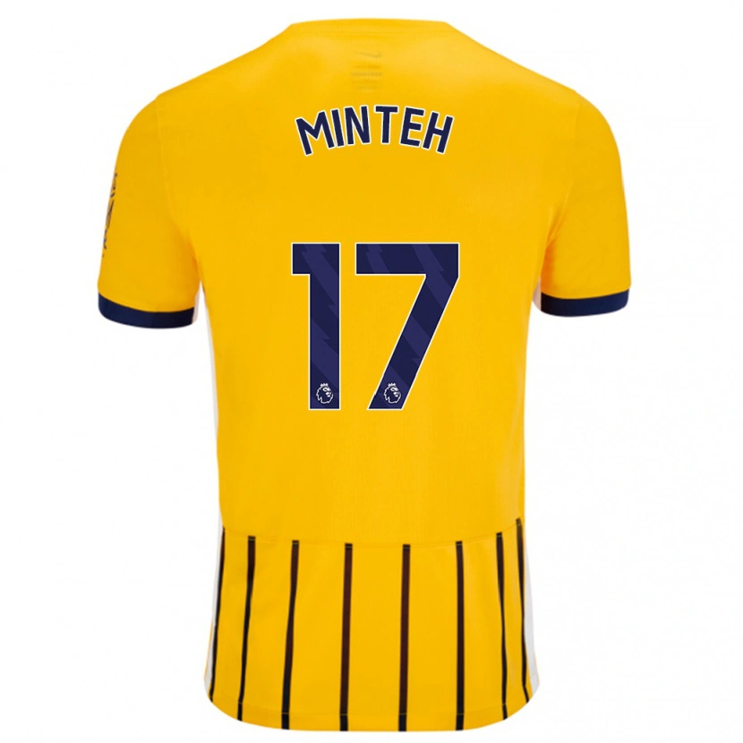 Danxen Enfant Maillot Yankuba Minteh #17 Doré Bleu À Fines Rayures Tenues Extérieur 2024/25 T-Shirt