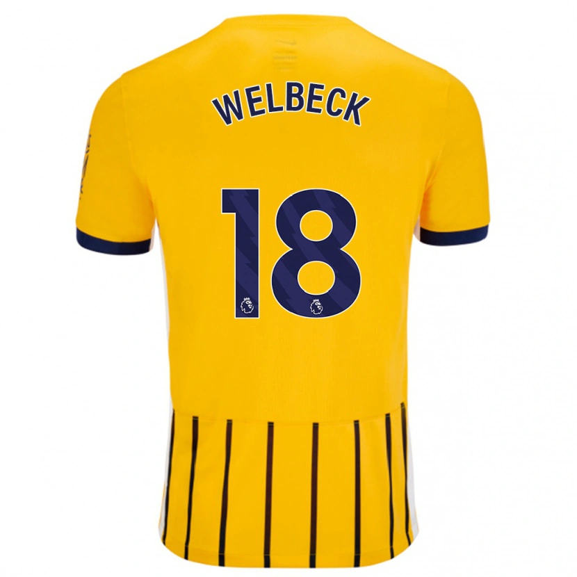 Danxen Enfant Maillot Danny Welbeck #18 Doré Bleu À Fines Rayures Tenues Extérieur 2024/25 T-Shirt