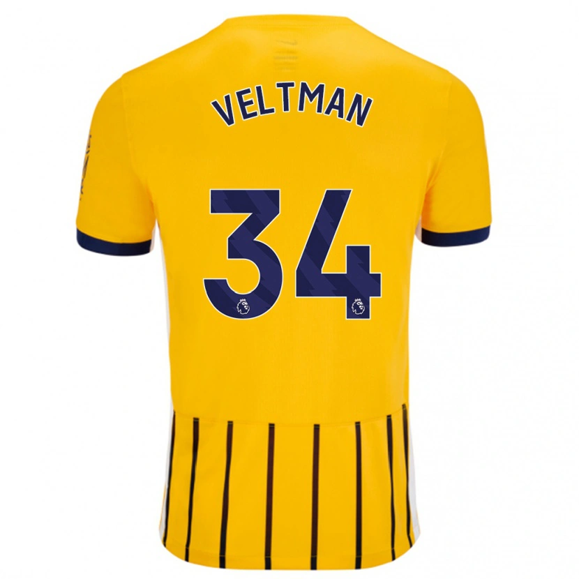 Danxen Enfant Maillot Joël Veltman #34 Doré Bleu À Fines Rayures Tenues Extérieur 2024/25 T-Shirt