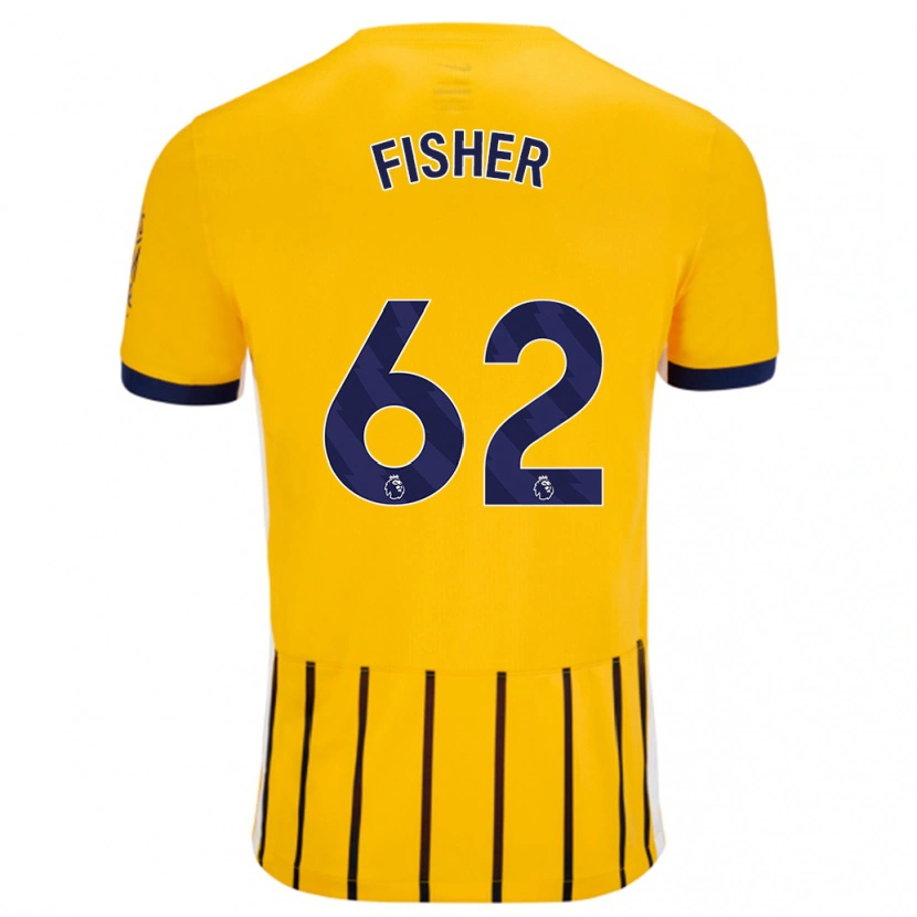 Danxen Enfant Maillot Hugo Fisher #62 Doré Bleu À Fines Rayures Tenues Extérieur 2024/25 T-Shirt