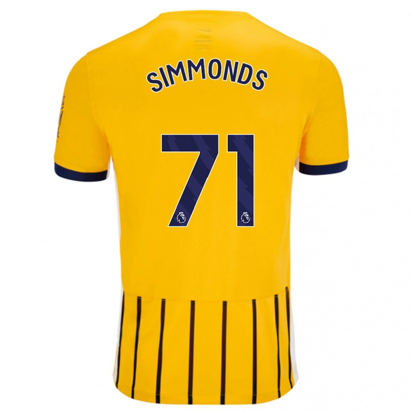 Danxen Enfant Maillot Freddie Simmonds #71 Doré Bleu À Fines Rayures Tenues Extérieur 2024/25 T-Shirt