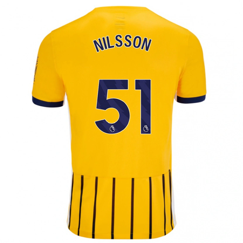 Danxen Enfant Maillot Casper Nilsson #51 Doré Bleu À Fines Rayures Tenues Extérieur 2024/25 T-Shirt