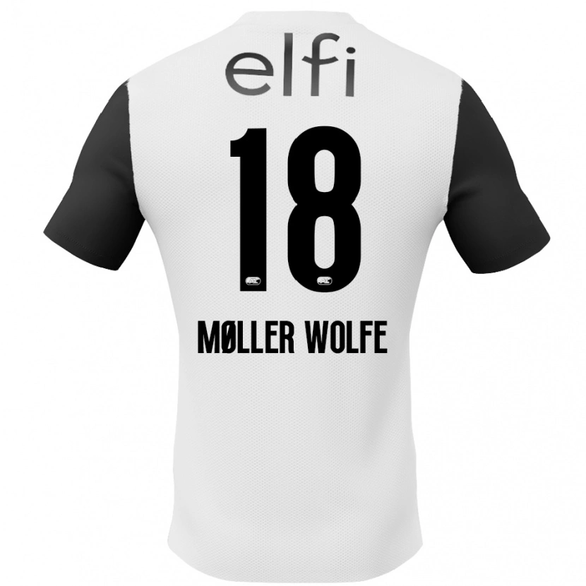 Danxen Enfant Maillot David Møller Wolfe #18 Blanc Noir Tenues Extérieur 2024/25 T-Shirt