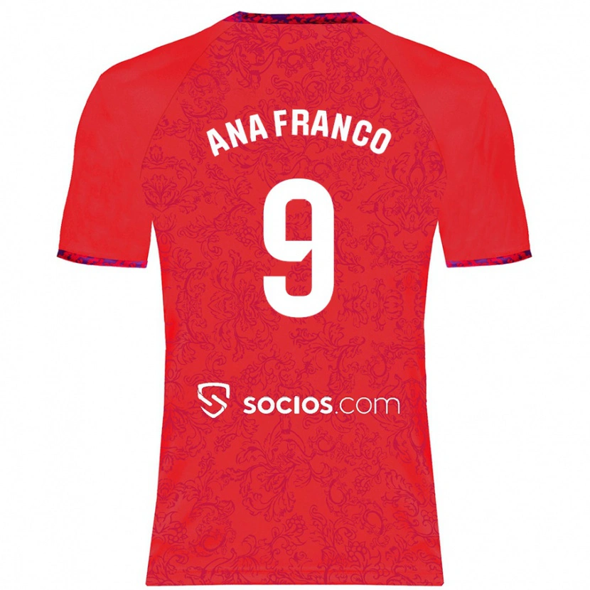 Danxen Enfant Maillot Ana Franco De La Vega #9 Rouge Tenues Extérieur 2024/25 T-Shirt