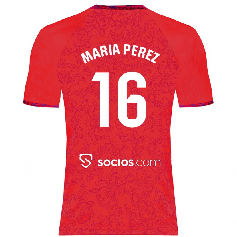 Danxen Enfant Maillot María Pérez Rabaza #16 Rouge Tenues Extérieur 2024/25 T-Shirt